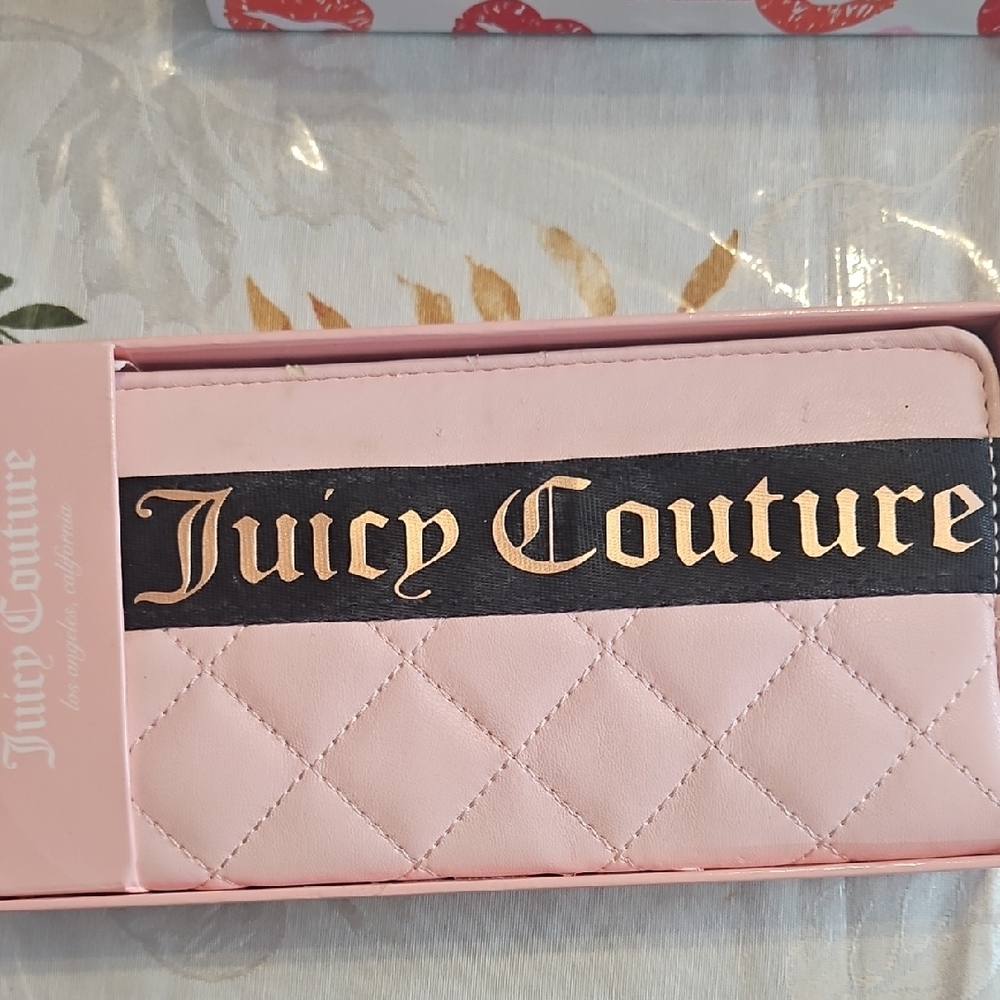 Juicy Couture Pink Quilted Wallet with Black and Gold Logo